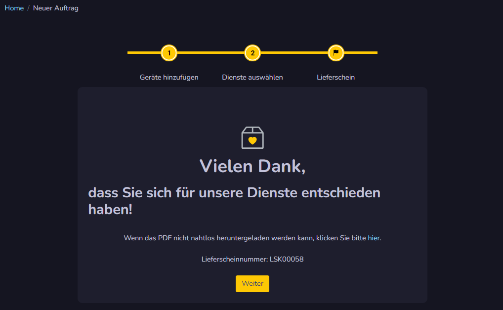 Letzter Schritt zur Anlage eines Lieferscheines