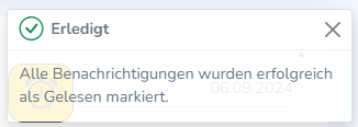 Übersicht der Benachrichtigungen als gelesen markiert.