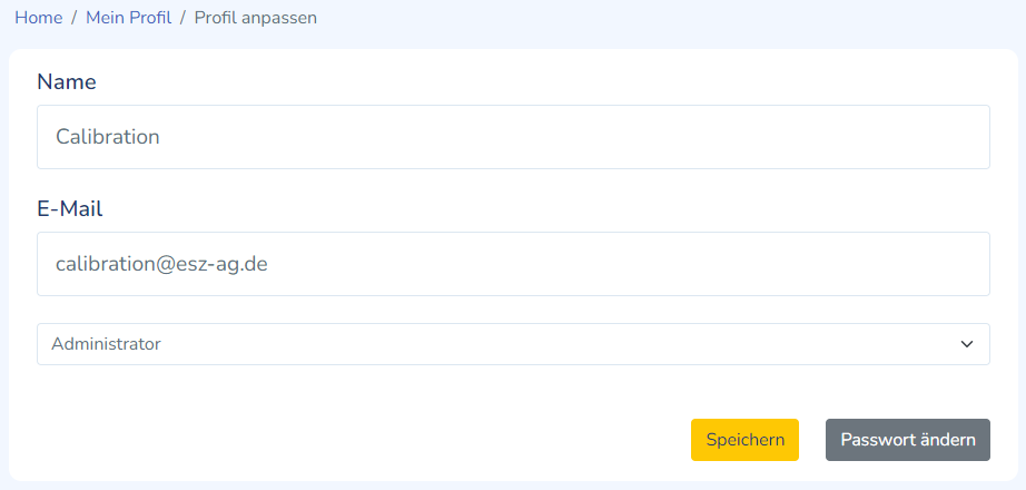 Die Profilseite ist für alle Benutzer und Administratoren einsehbar, Name und E-Mail sind hier angegeben.