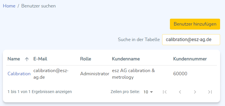 Auflistung der Benutzer, Suche und Anlage