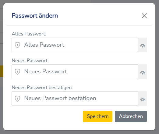 Seite zur Bearbeitung des Passwortes eines ausgewählten Benutzers oder Administrators.