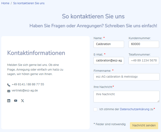 Verschiedene Arten esz zu kontaktieren sind aufgeführt.