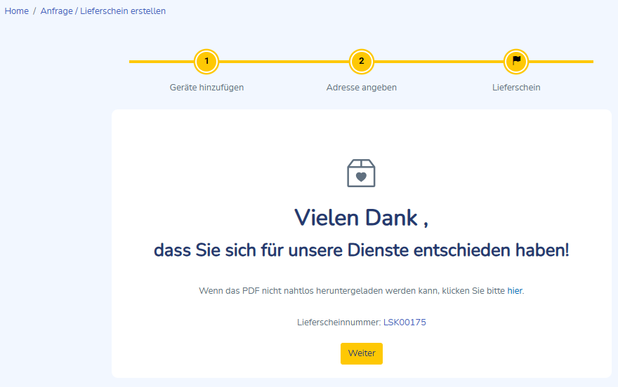 Letzter Schritt zur Anlage eines Lieferscheines