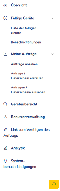 Inhalt auf der linken Seite der Anwendung ausgeklappt.