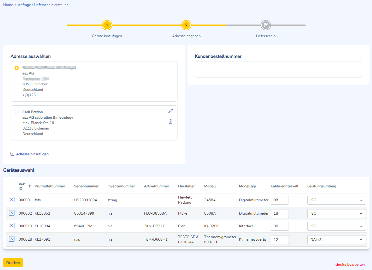 Schritt zwei zur Anlage eines Lieferscheines