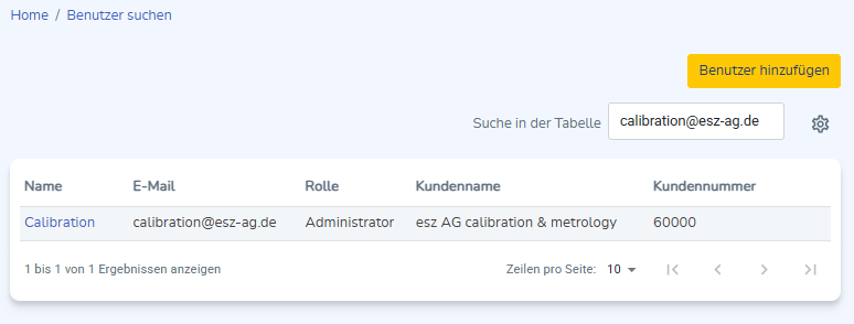 Auflistung der Benutzer, Suche und Anlage