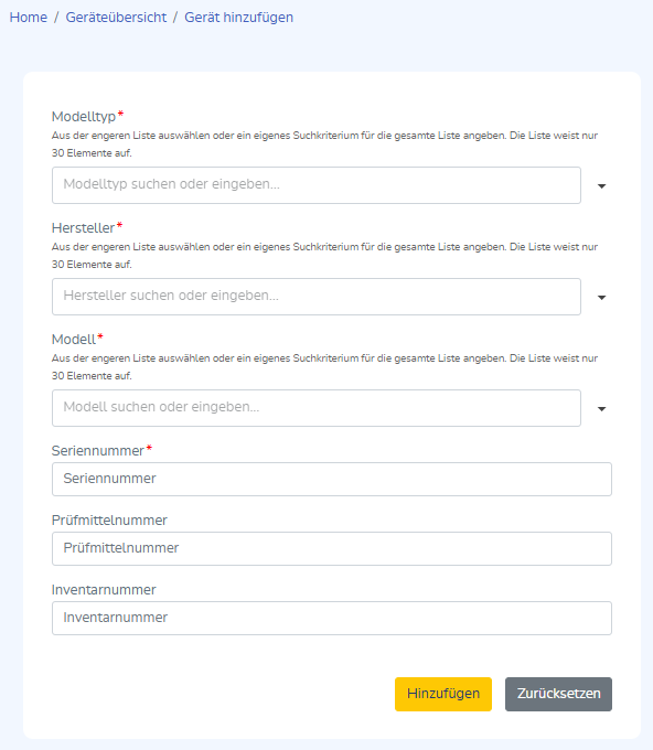 Ansicht Gerät hinzufügen