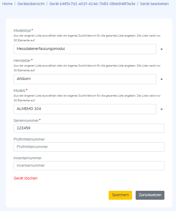 Ansicht Gerät bearbeiten