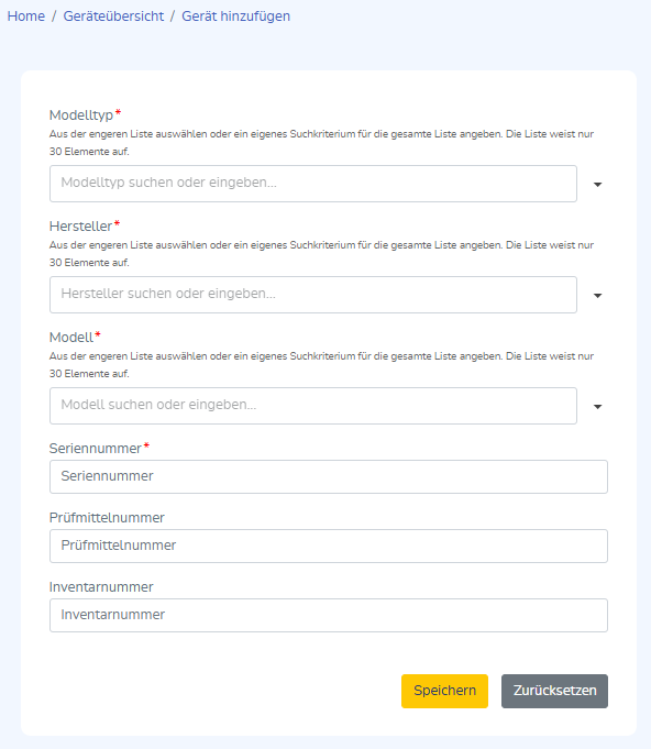 Ansicht Gerät hinzufügen