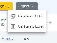 Schaltfläche Export mit Auswahlliste