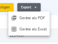 Schaltfläche Export mit Auswahlliste