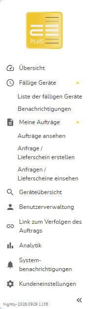 Inhalt auf der linken Seite der Anwendung ausgeklappt.