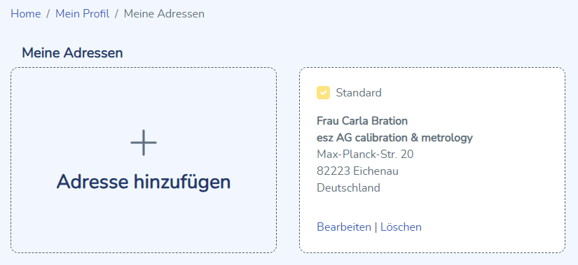 Adressenansicht für den Benutzer