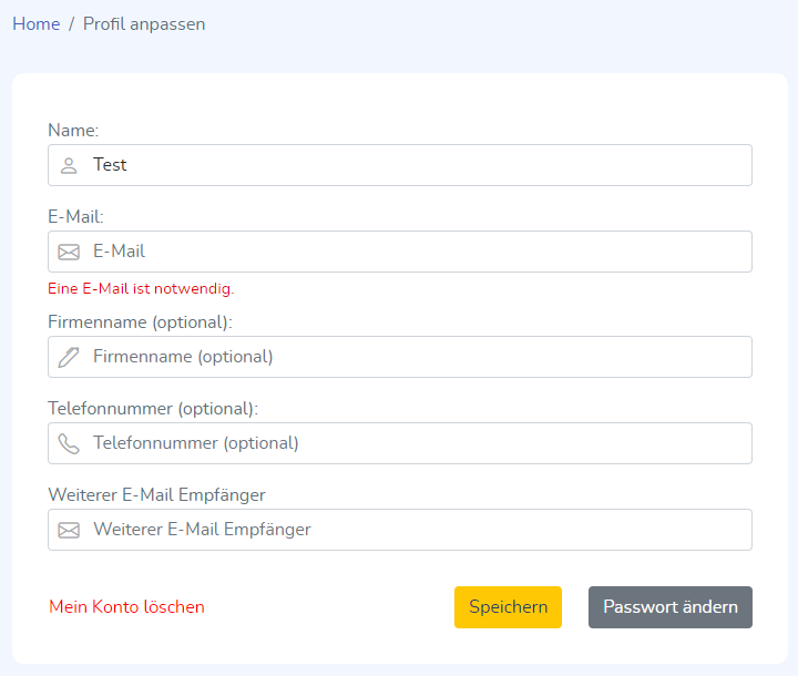 Profilansicht für den Benutzer
